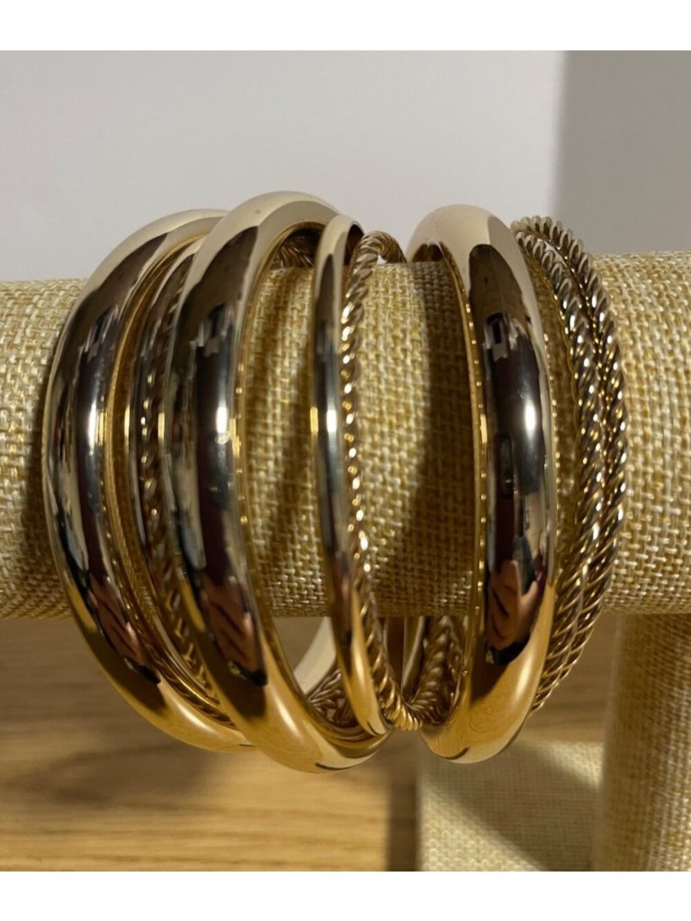 New Directions Set Of Goldtone Bangle Bracelets Textured & Polished Finish